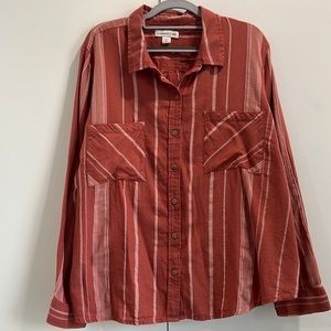 Coldwater Creek Size 2X Terracotta Striped Button Up Shirt LS Fall Neutral Boho